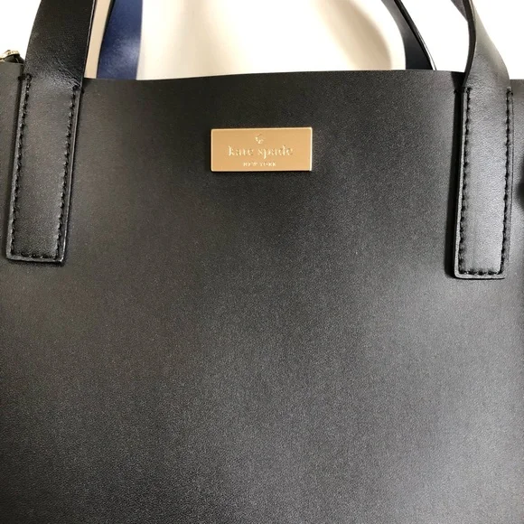 Kate Spade Black & Blue Top Handle Leather Tote Bag - Picture 5 of 16